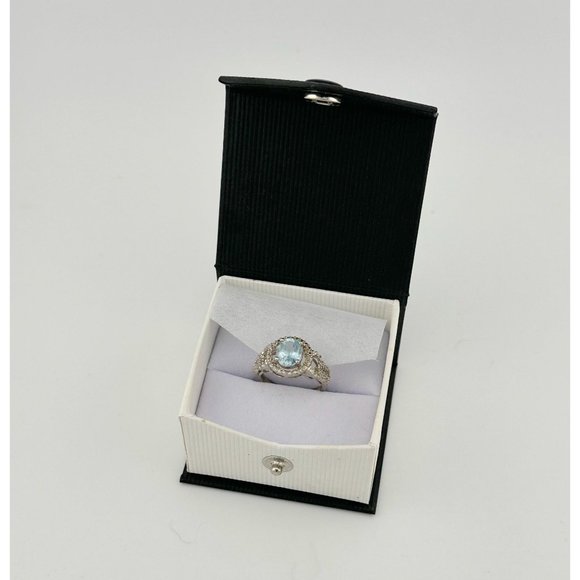 Beautiful Floating Oval Natural Blue Topaz w Textured Detailing / Diamond Accent - Picture 11 of 11